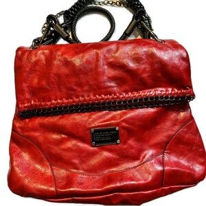 Marc by Marc Jacobs Large Red Zip Foldover Shoulder Bag Black Chain Strap